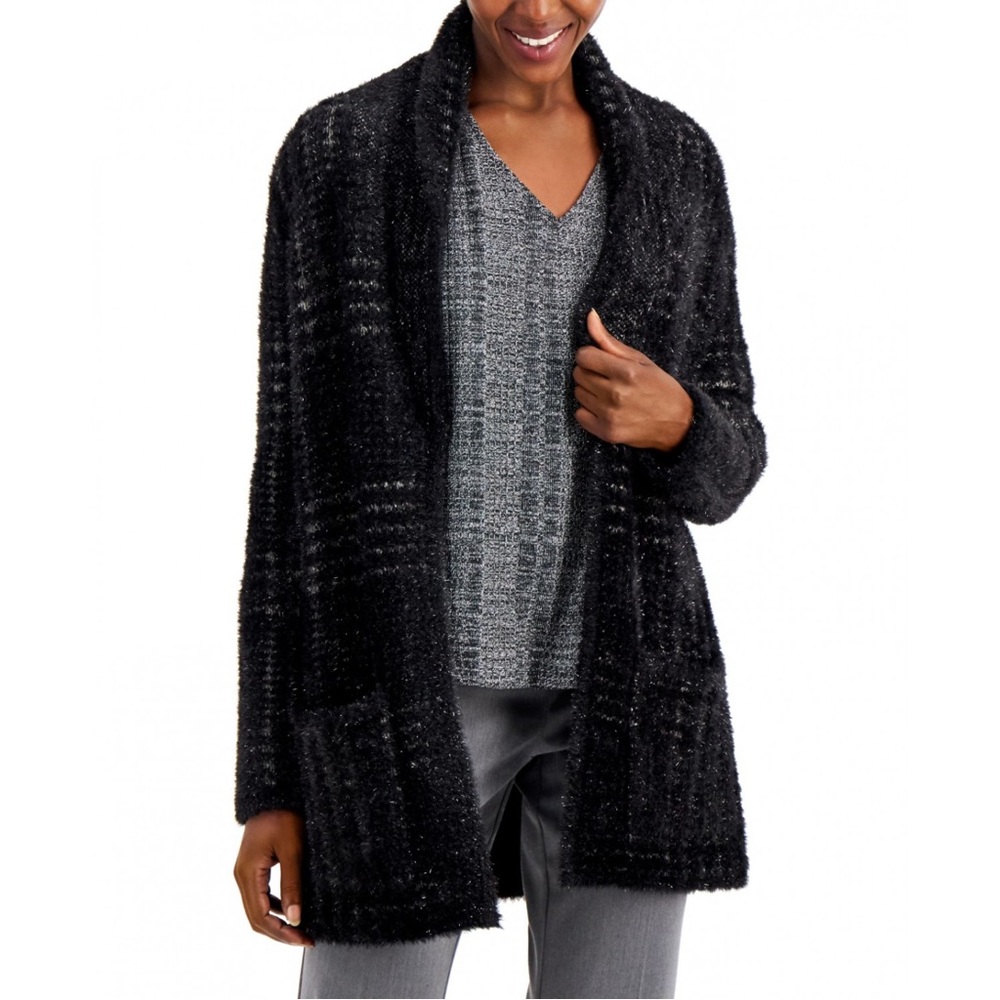 Alfani Open Front Sweater Cardigan Black White Plaid Size XL NEW WITH TAGS